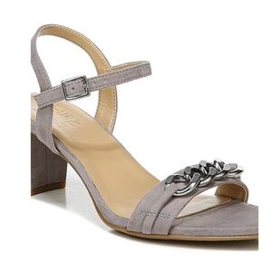 Naturalizer Bristol 2 Pelican Gray Block Heel Chain Detail Sandals - Size 9M